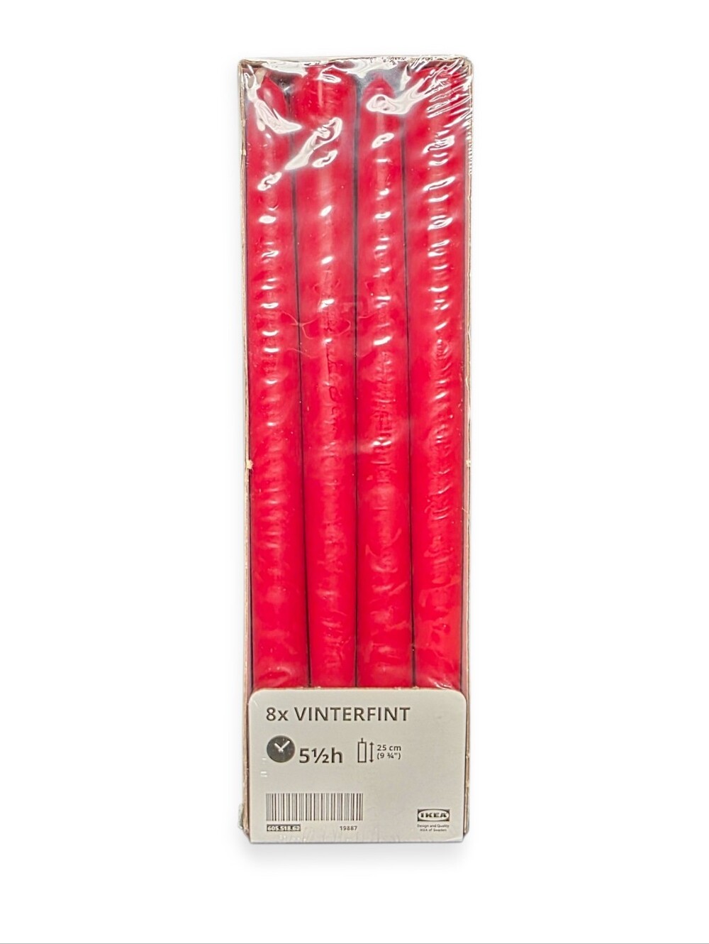 IKEA VINTERFINT Red Unscented Taper Candles - Pack of 8 (New)